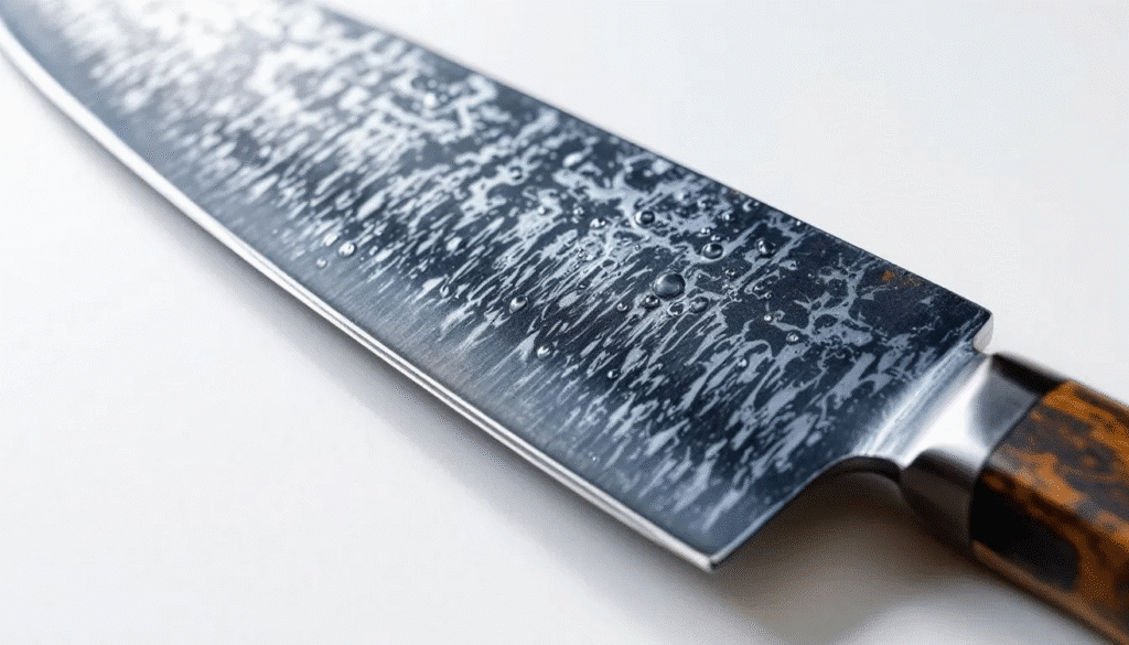 The image showcases a collection of knives made from Aogami steel, highlighting their sharp blades and unique patina that develops over time. These high carbon steel knives, favored by many knife enthusiasts, are known for their excellent edge retention and durability, making them a staple in kitchens around the world.