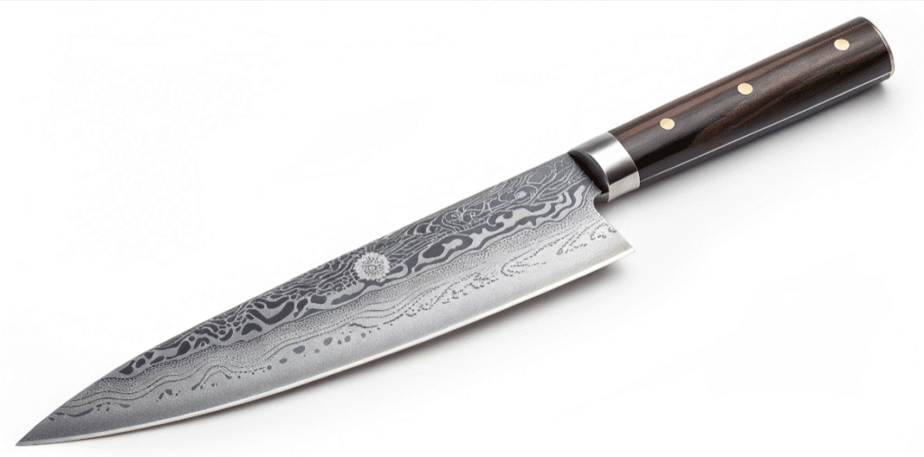 Aogami Super - Japanes Knives Tips The image features a high-quality Aogami Super knife, showcasing its sharp edge and durable blade, which is made from high carbon steel with alloying elements like molybdenum and vanadium for excellent edge retention. This professional-grade kitchen tool is designed for serious knife makers and chefs, emphasizing its performance and longevity compared to traditional blue and white steel knives.