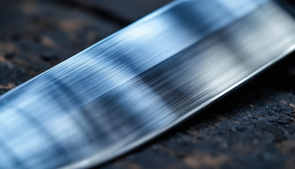 Carbon Steel Closeup - Japanes Knives Tips The image illustrates a high carbon steel knife, showcasing its thin, sharp blade designed for precise cuts. This beautiful Japanese chef knife emphasizes superior sharpness and edge retention, making it a favorite among professional chefs and knife enthusiasts alike.