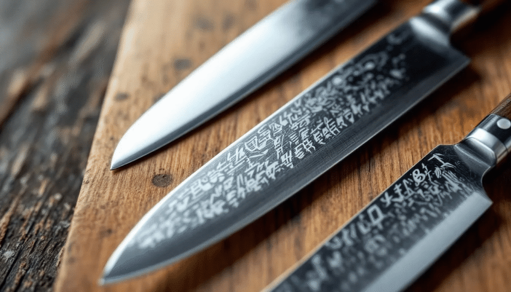 The image showcases a collection of exquisite Japanese kitchen knives, highlighting their sharp blades and elegant handles. Each knife reflects the artistry and craftsmanship of traditional blacksmithing, making them prized tools for chefs and knife enthusiasts alike.