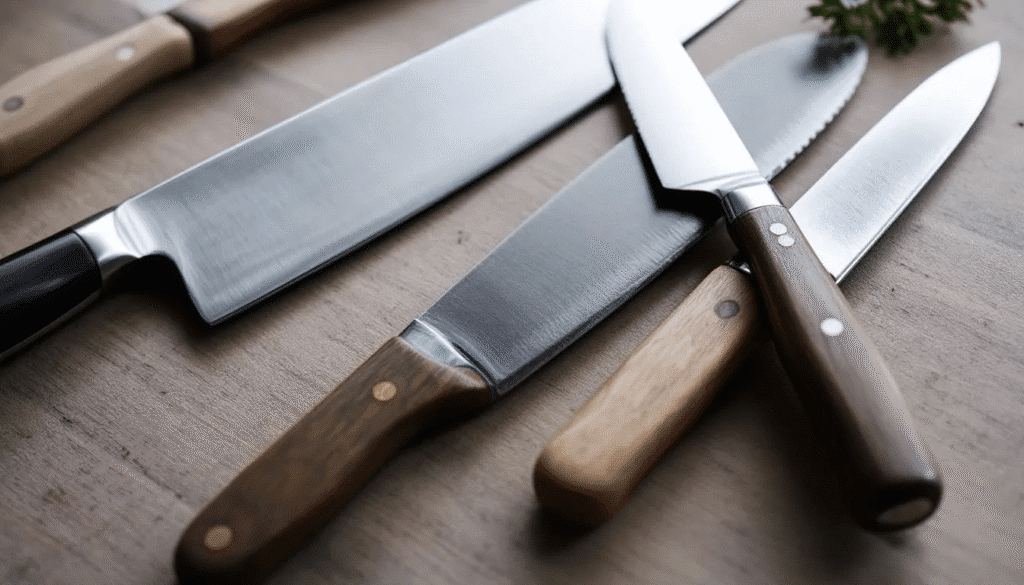 image - Japanes Knives Tips The image showcases a variety of kitchen knives in a set, including a chef's knife, paring knife, and fillet knife, each designed for different culinary tasks. The knives feature high-quality stainless steel blades with incredibly sharp edges and comfortable D-shaped handles, highlighting the craftsmanship and durability that professional chefs appreciate.