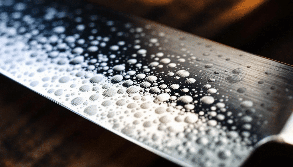 image - Japanes Knives Tips The image showcases a selection of Japanese hammered knives, each featuring a unique tsuchime finish that adds both beauty and functionality to the blades. The dimples on the surface not only enhance the aesthetic but also improve performance by reducing food sticking, making these traditional Japanese kitchen knives ideal for precise slicing of meat, fish, and vegetables.