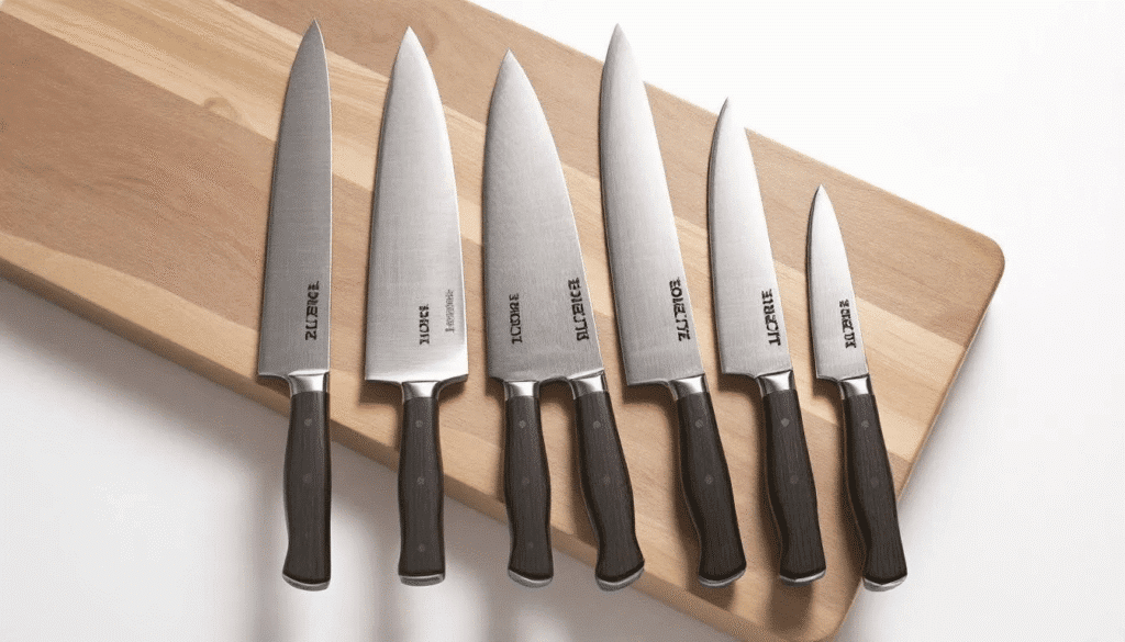 image - Japanes Knives Tips The image showcases a selection of high-quality Tojiro knives displayed on a cutting board, highlighting the craftsmanship and sharpness of each blade. Among them, the Tojiro DP Gyuto stands out with its single bevel edge, ideal for slicing vegetables, meat, and fish, reflecting the brand's commitment to durability and easy maintenance.