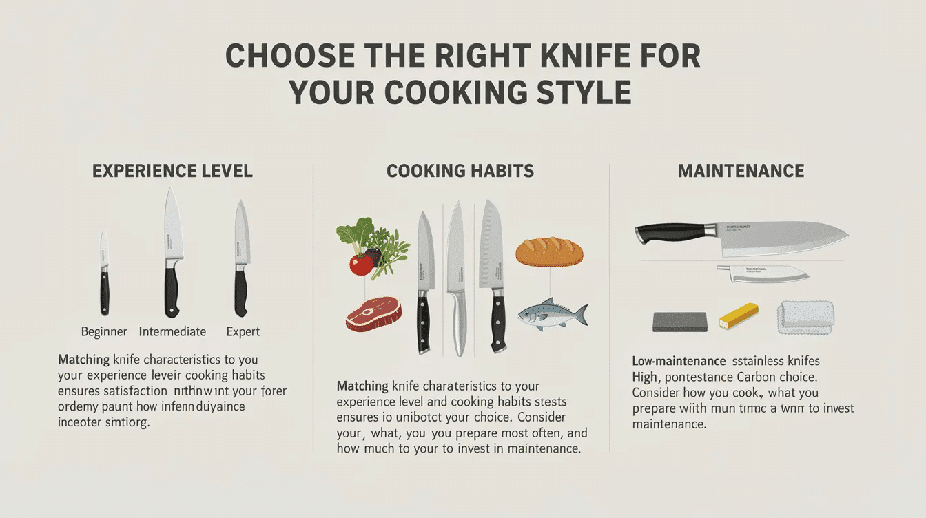 The image depicts a selection of authentic Japanese kitchen knives, showcasing various blade constructions and handle designs, ideal for both professional chefs and home cooks. It emphasizes the importance of choosing the right knife based on cooking style and maintenance preferences, highlighting the quality and durability of the knives in the Kin Knives collection.