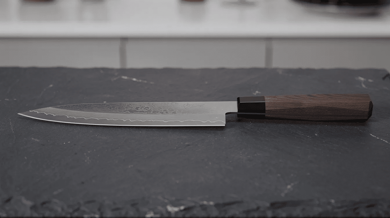 5a7cafe5-f8b4-4708-9f1d-cc498696fa16 - Japanes Knives Tips The image features a high-quality Japanese knife with a sleek stainless steel blade and an ergonomic handle, ideal for precision cutting in Japanese cuisine. This santoku knife exemplifies durability and balance, making it well-suited for slicing and chopping vegetables and herbs.