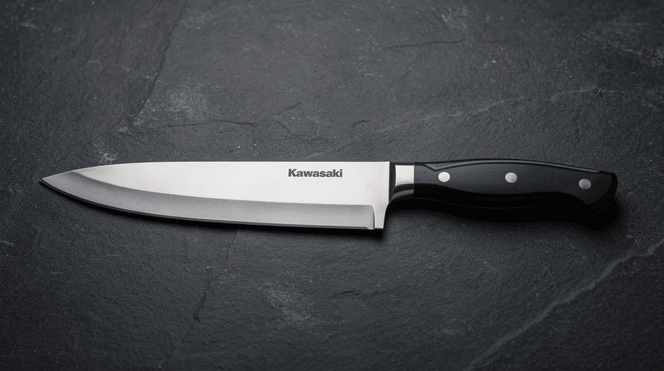 This image features a beautifully crafted Kawasaki knife, showcasing the intricate details and design that reflect the rich history of the Kawasaki Kajiya shop located in Saga Prefecture, Japan. The knife represents the third generation of craftsmanship, emphasizing the legacy of blade-making that has been perfected over decades.